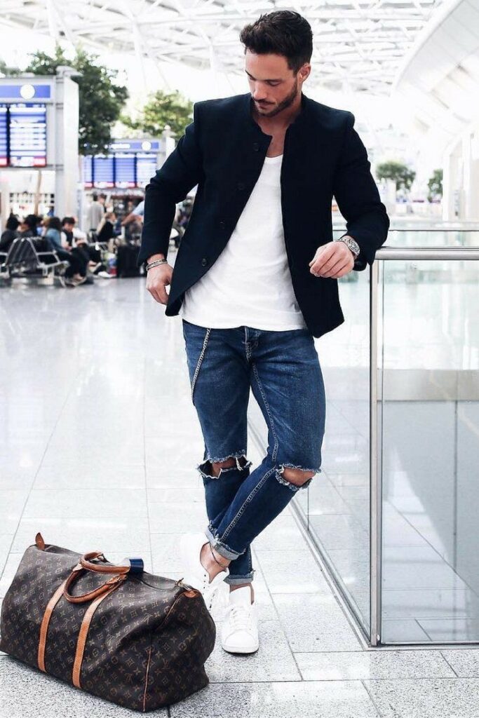 Airport look men Layer with Unique Stylish Jacket