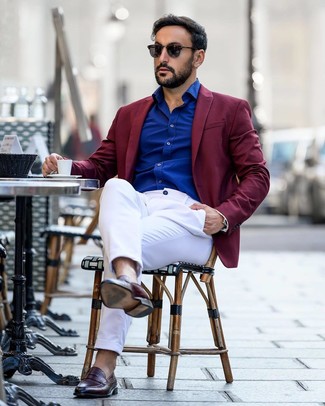 Combine Maroon Blazer with Blue Shirt