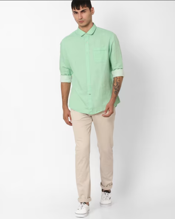 Mint green Shirts with Cream Pants