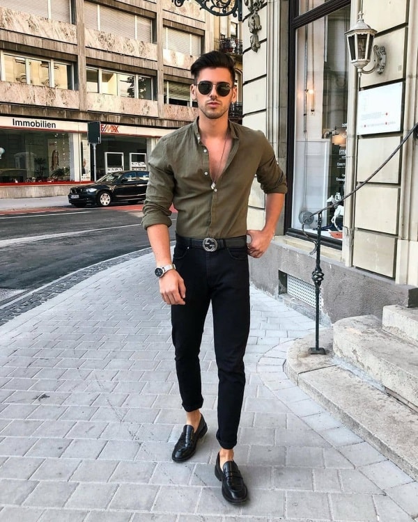 Olive Green Shirt with Black Jeans