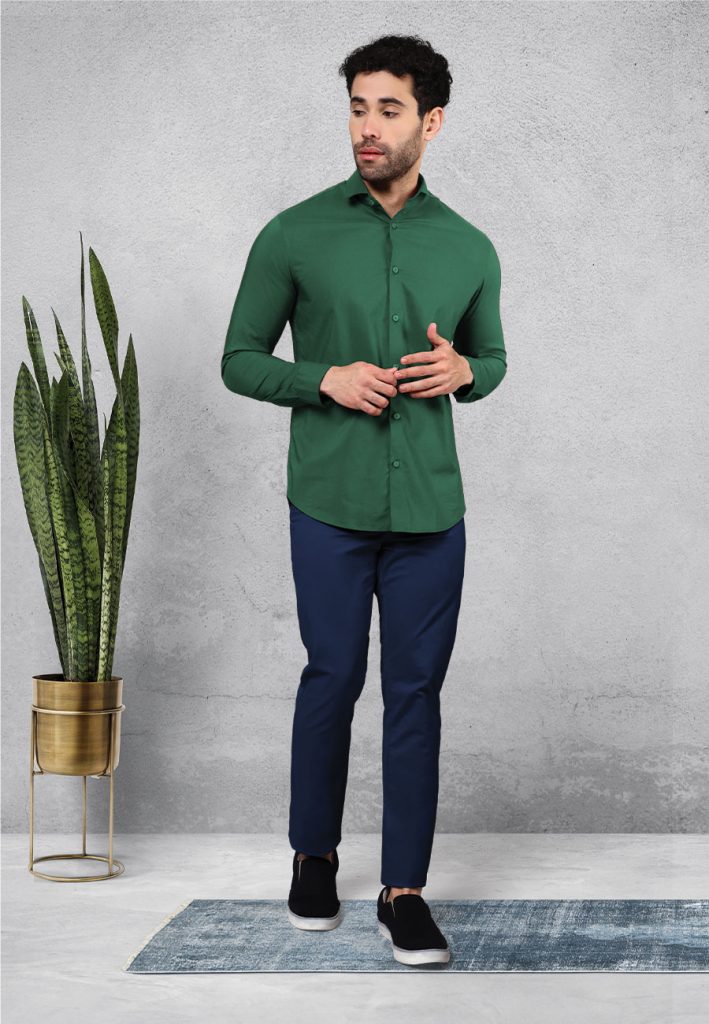 Olive green shirt combination with Blue Pants