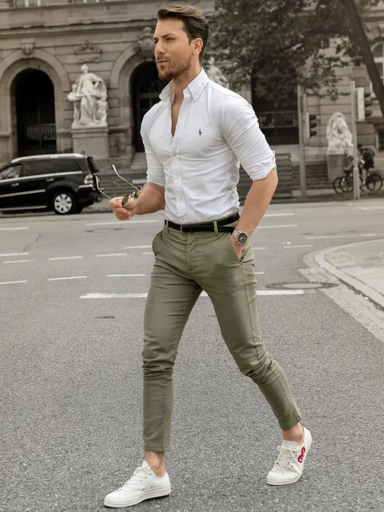 White Shirt Combination With Green Military Pants